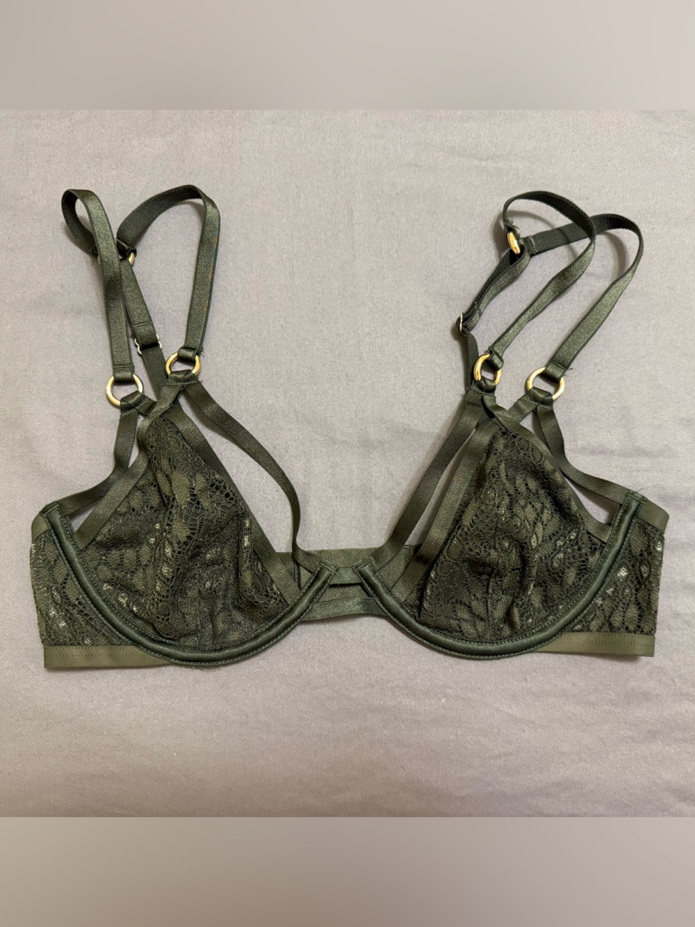Victoria's Secret Olive Green Lace Strappy Underwire Bra